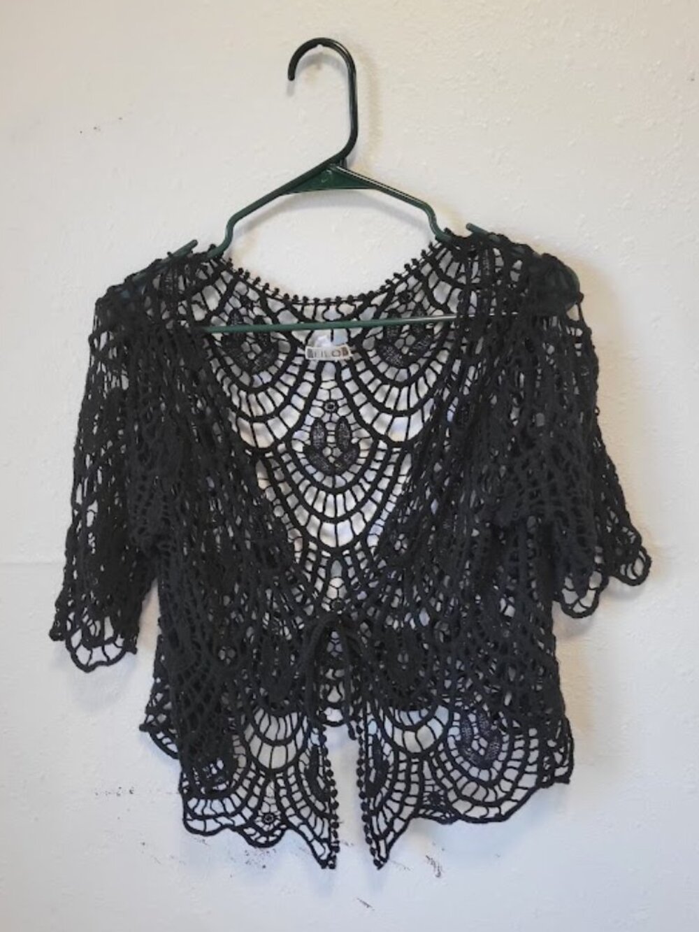 Filo Women's Black Crochet Open Front Cardigan Cover Up